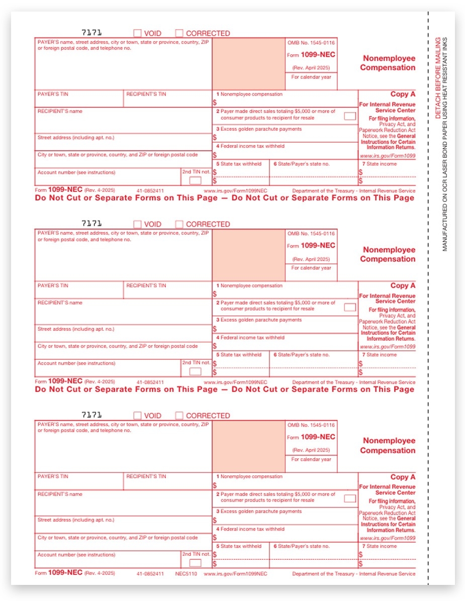 1099 NEC Forms Copy A For IRS Federal DiscountTaxForms
