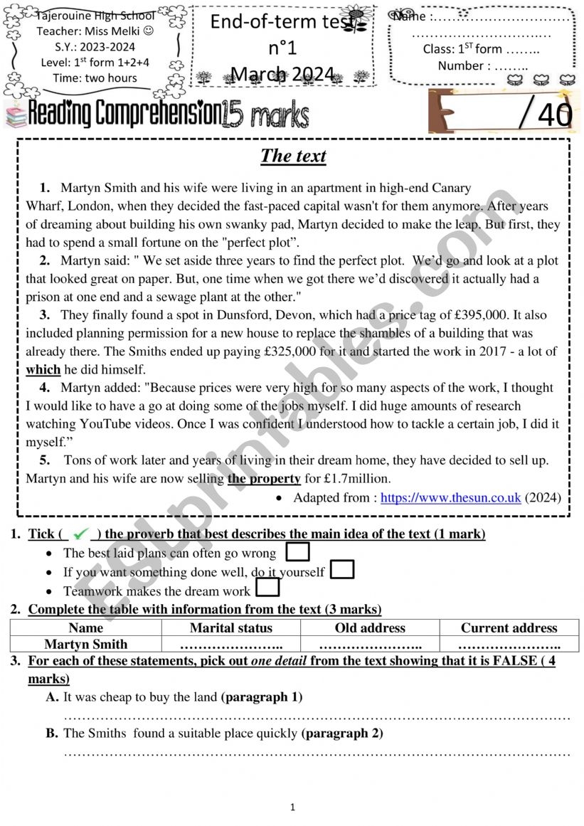 Form 1 End Term 2 Exams 2024