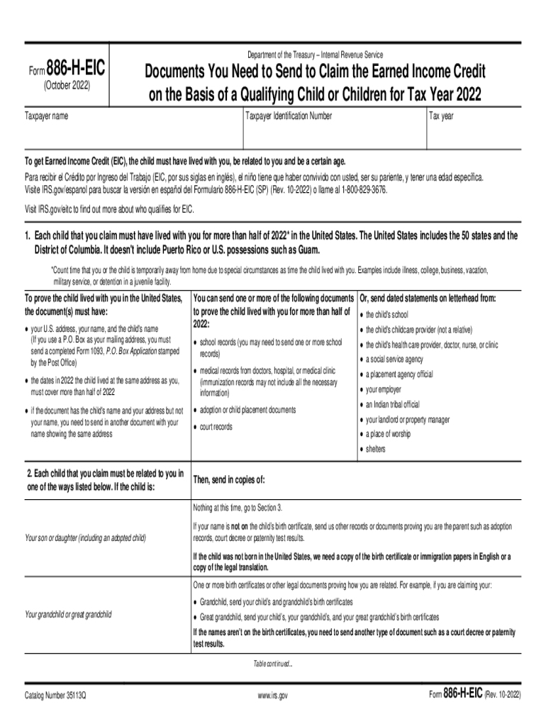 2022 2024 IRS Form 886 H EIC Fill Online Printable Fillable 