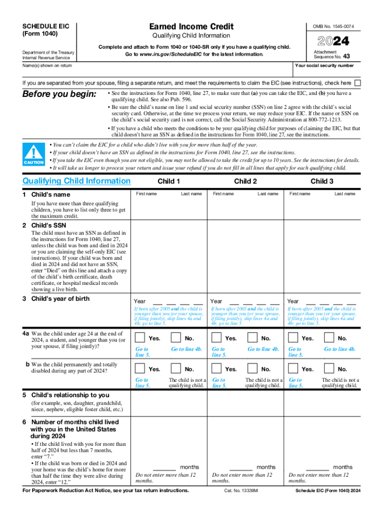 2024 Form IRS 1040 Schedule EIC Fill Online Printable Fillable 