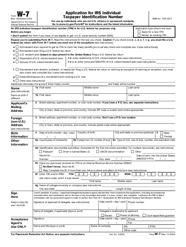 2024 Form IRS W 7 Fill Online Printable Fillable Blank PdfFiller