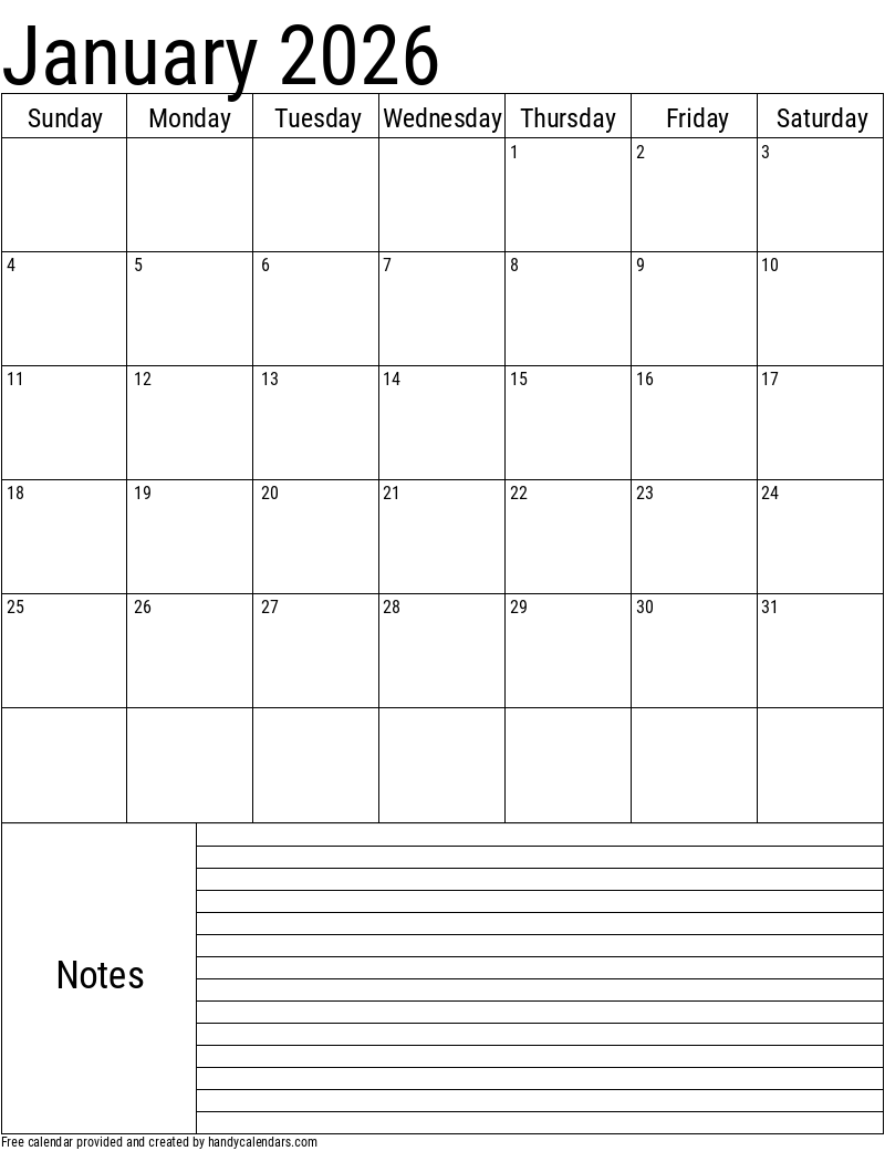 2026 January Blank Printable Calendar