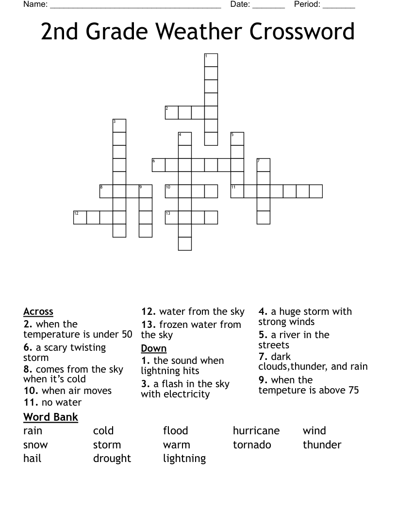 Printable 2nd Grade Crossword Puzzles