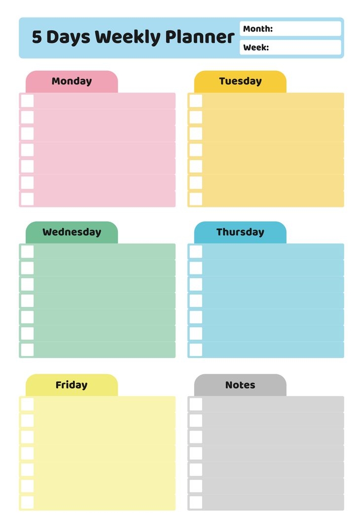 Printable Blank 5 Day Calendar