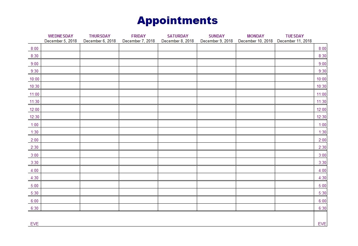 50 Printable Appointment Schedule Templates amp amp Appointment 