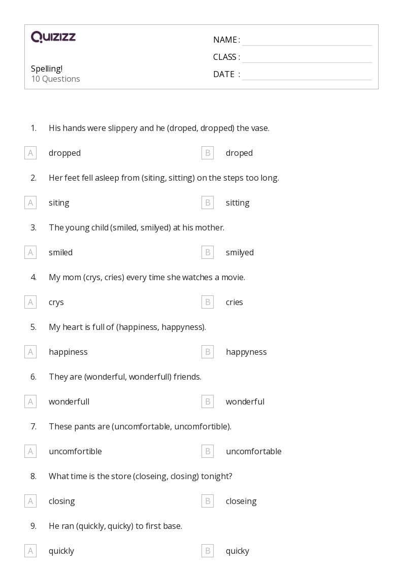 4th Grade Printable Worksheets Spelling