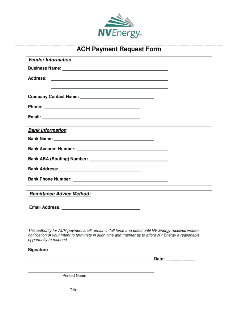 Printable Ach Form Template