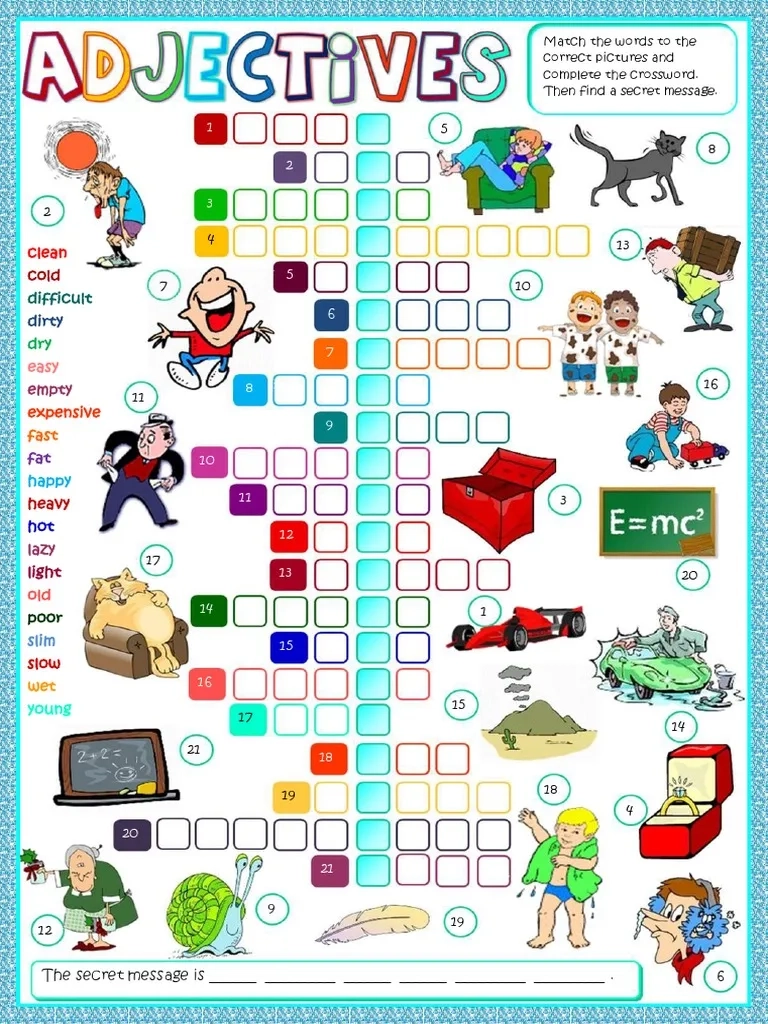 Adjectives Crosswords PDF PDF