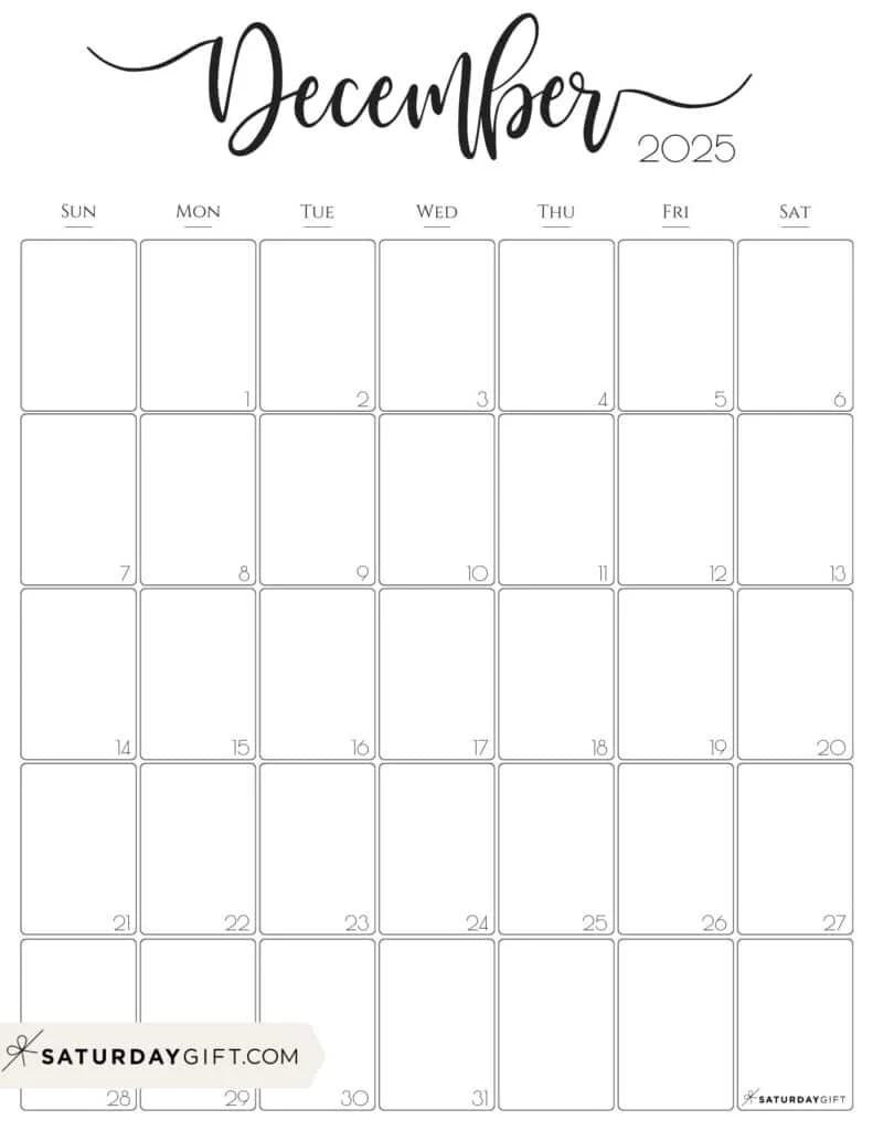 Aesthetic Printable Vertical Calendar 2025 By Saturday Gift