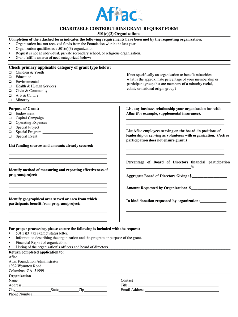 Aflac Charitable Contributions Grant Request Form Fill Online 