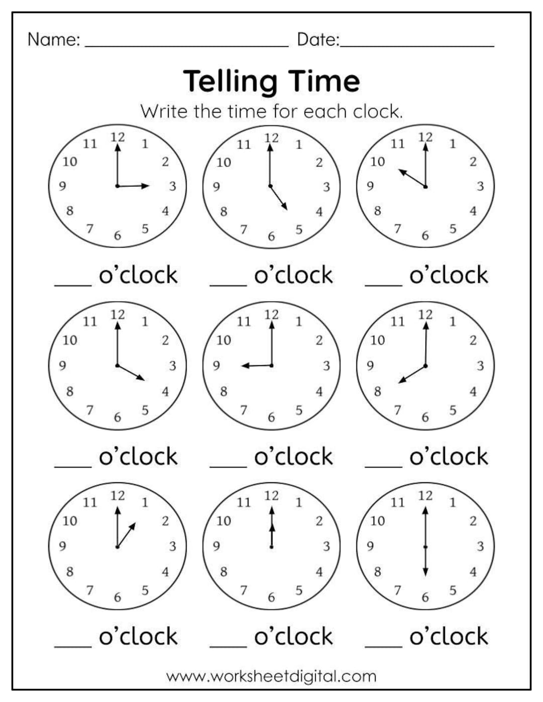Analog Clock Worksheet Telling Time By The Hour Free Printable 