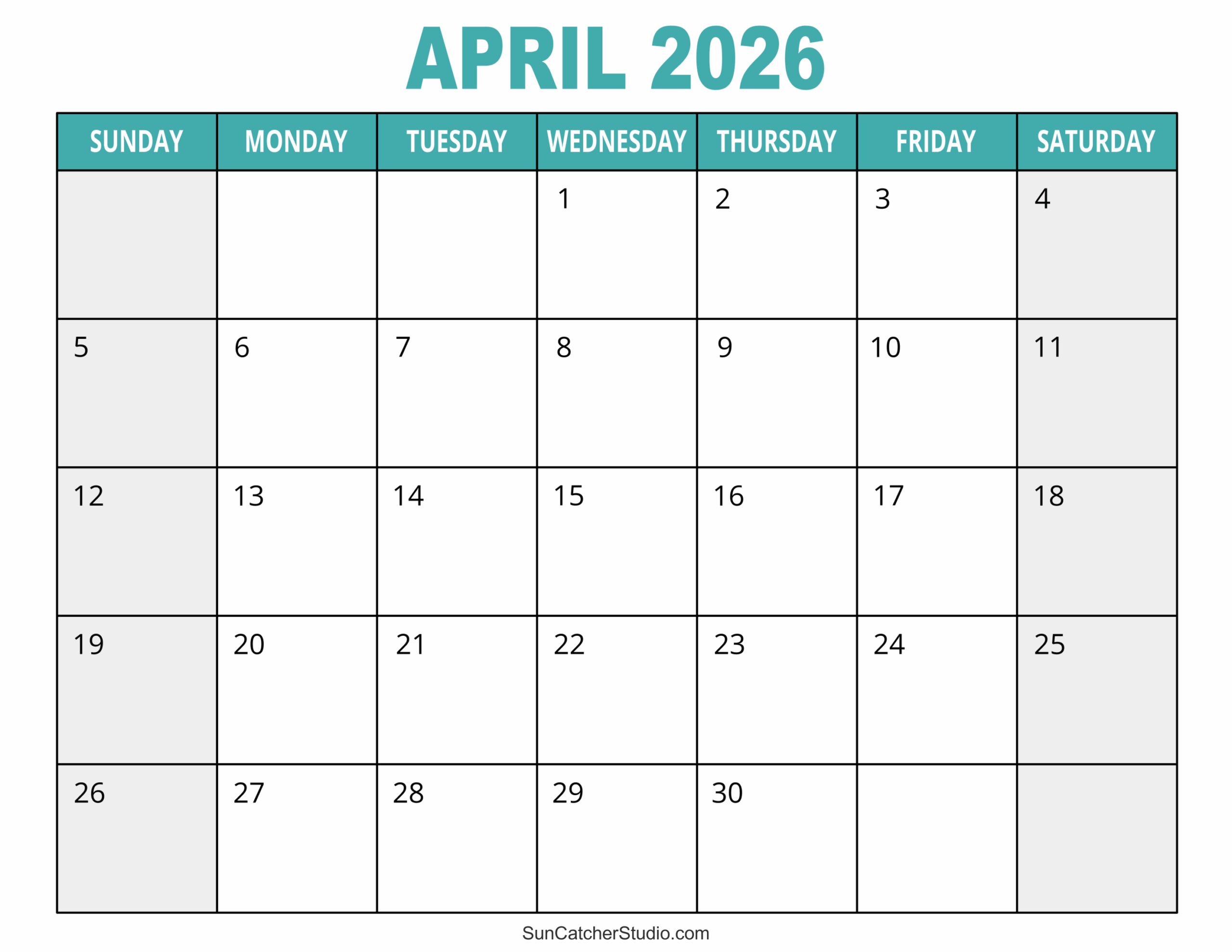 2026 Calendar Printable Monthly