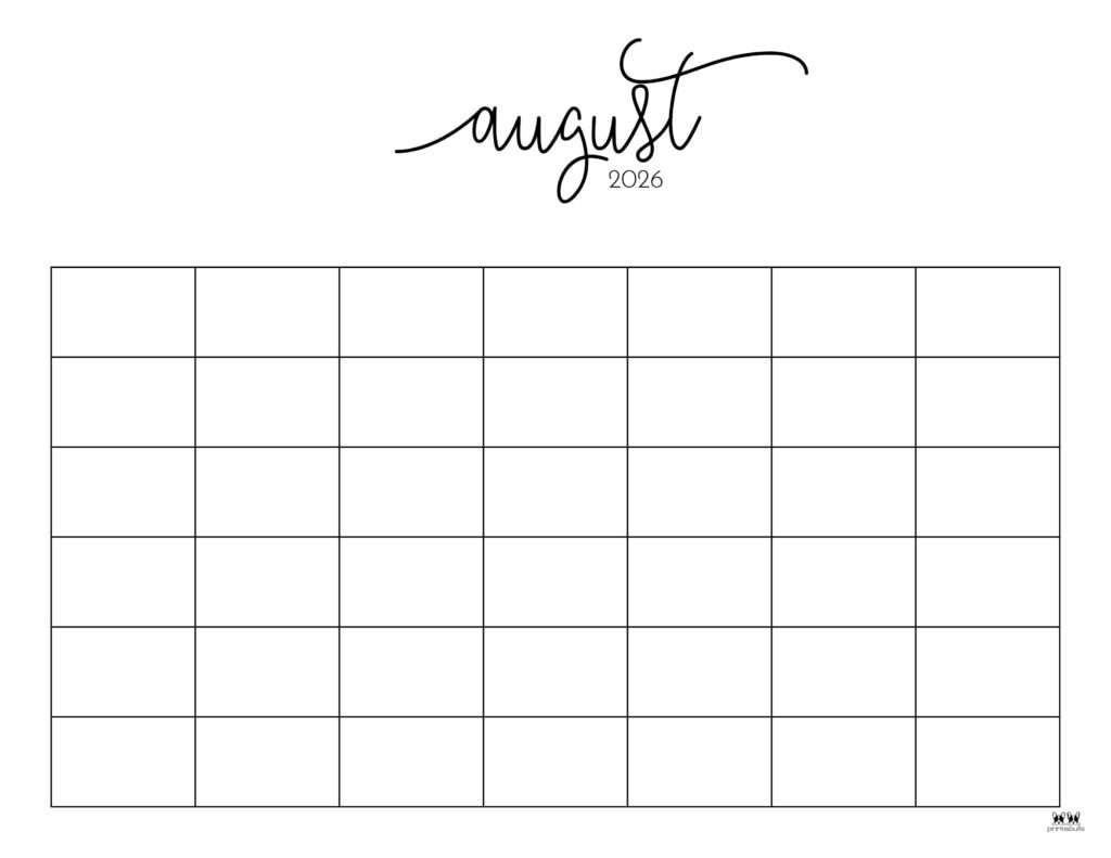 Blank Calendar For August 2026 Printable