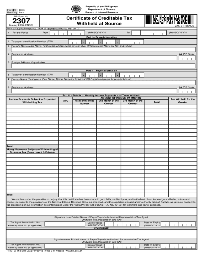 Bir 2307 Form Download Fill Out amp Sign Online DocHub