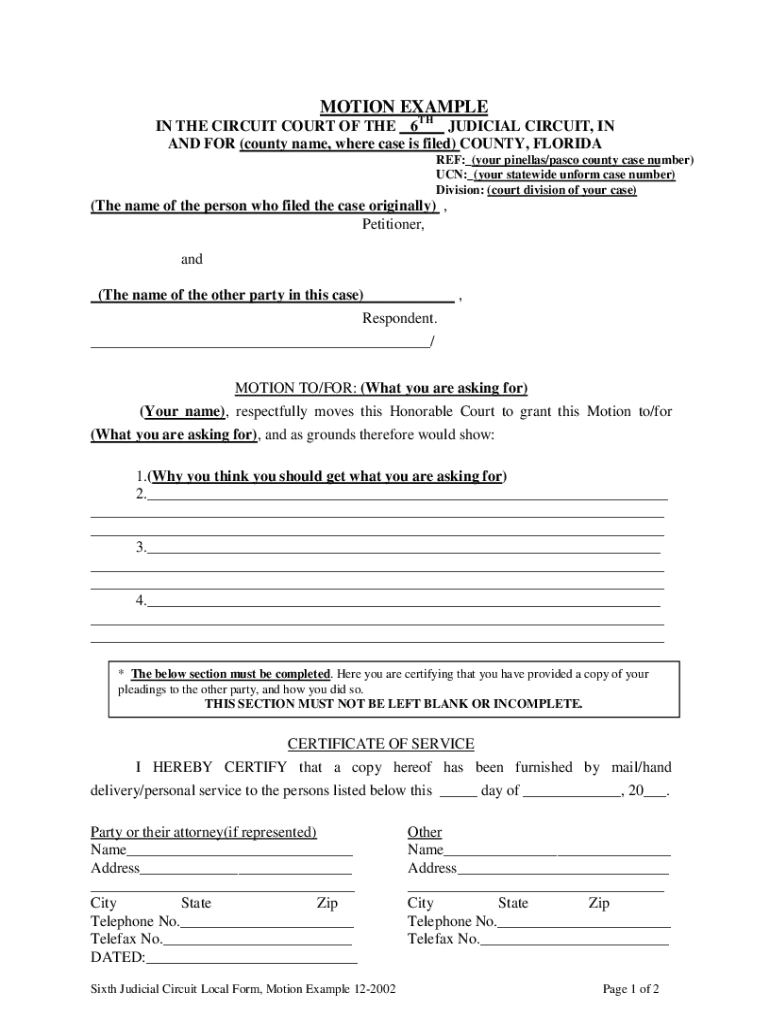 Printable Court Motion Template