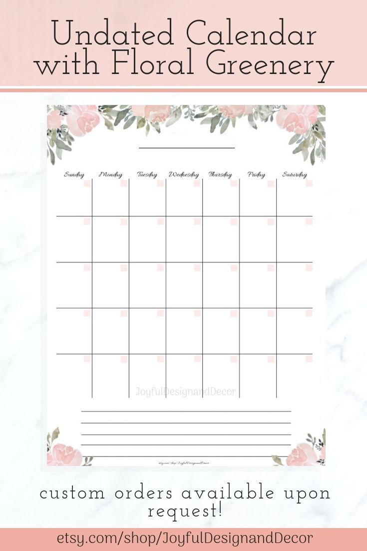 Blank Monthly Calendar With Flowers Printable Floral Planners 
