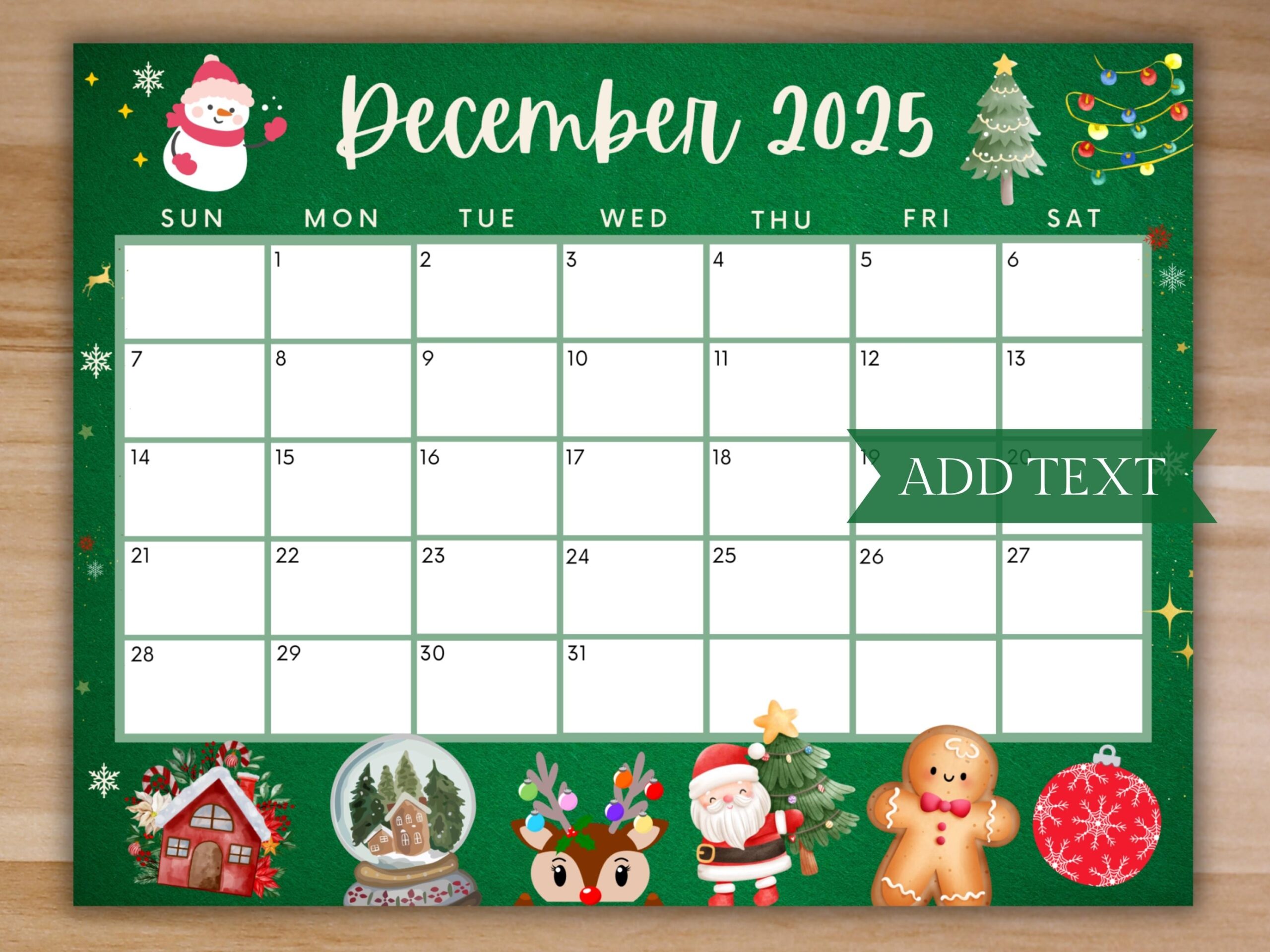 December 2025 Printable Calendar With Snowman