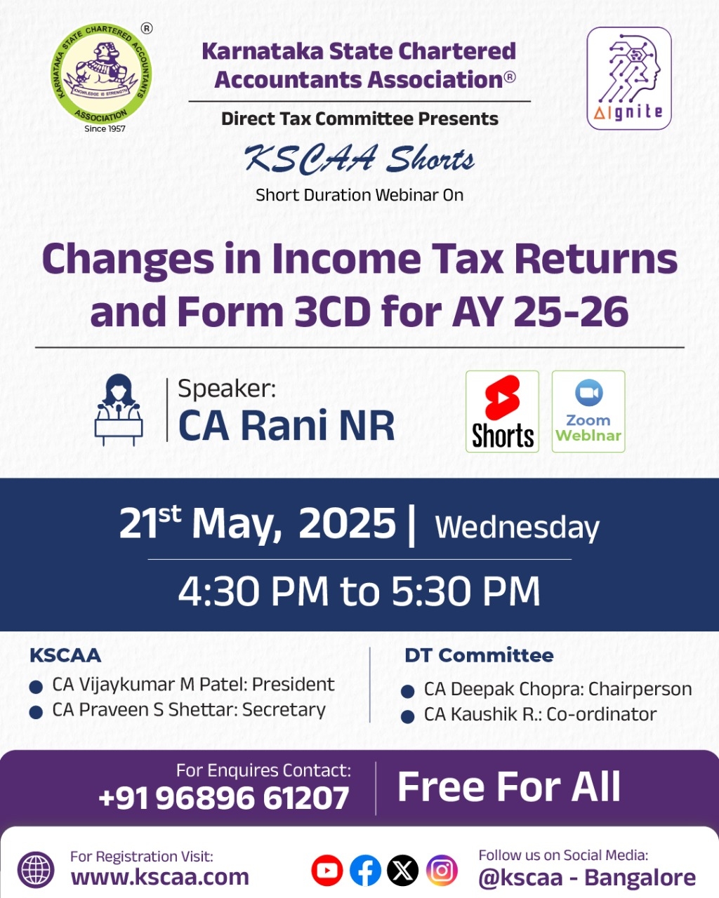 Change In ITR And Form 3CD For AY 25 26 KSCAA