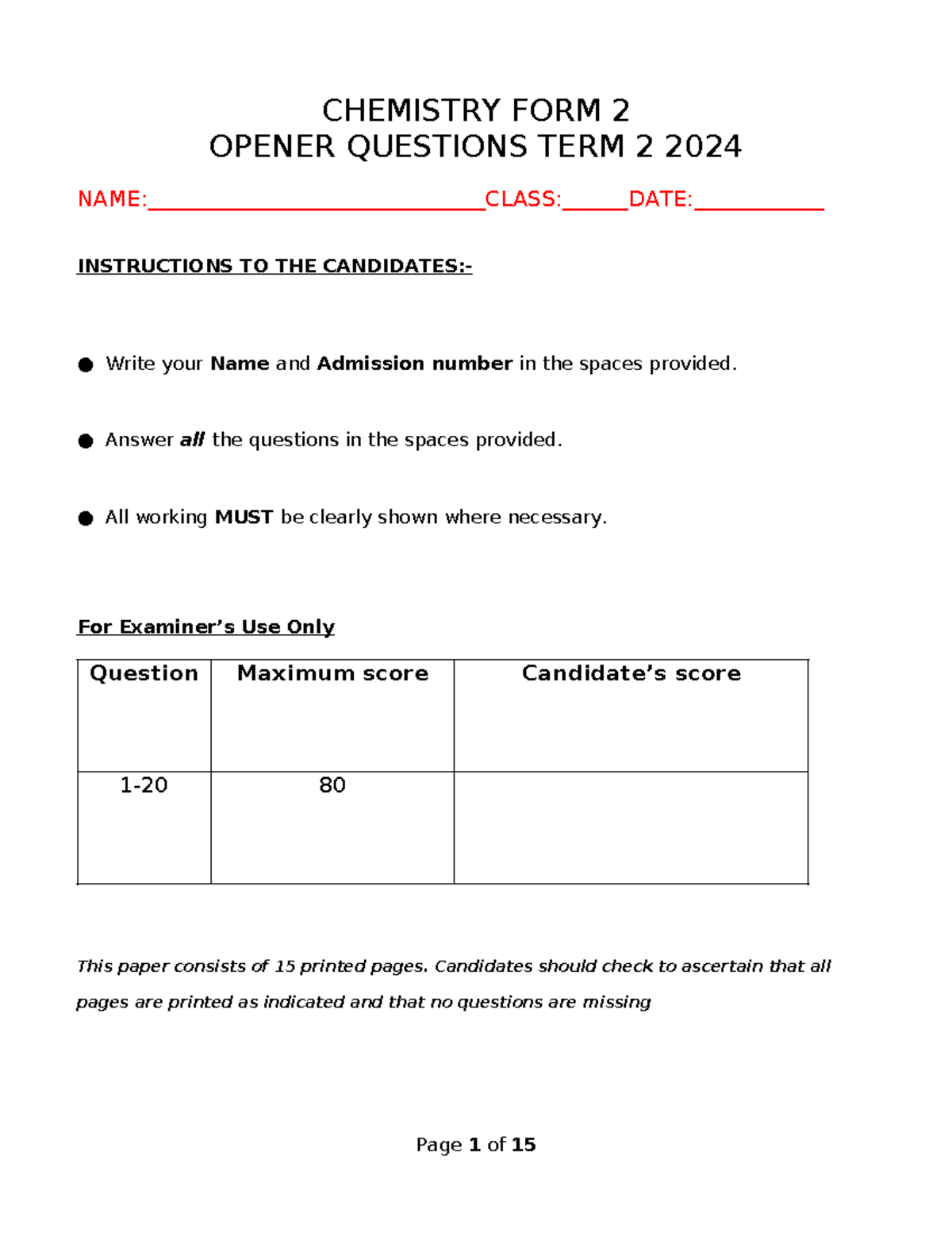 CHEM F2 Opener Questions Term 2 2024 With Scoring Guide Studocu