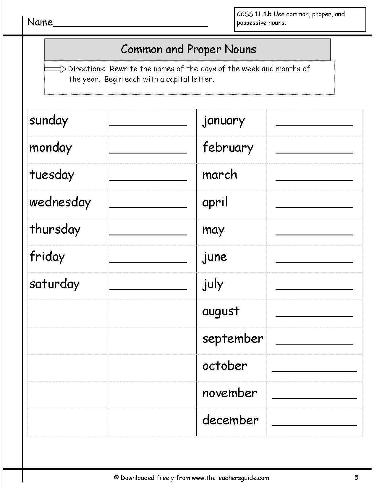 common and proper nouns worksheets from the teachers guide