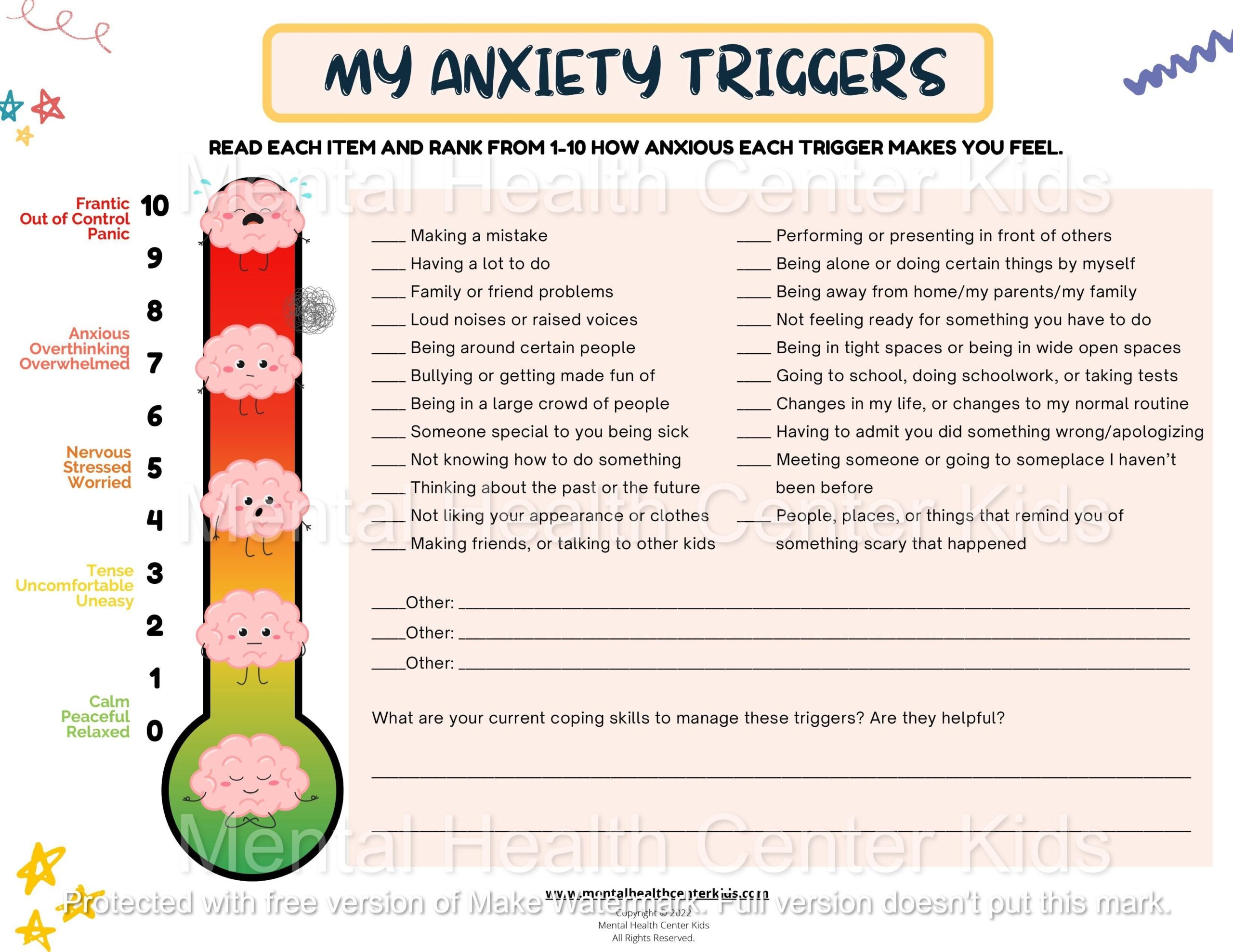 Coping Skills Anxiety Worksheet Therapist Aid Worksheets 