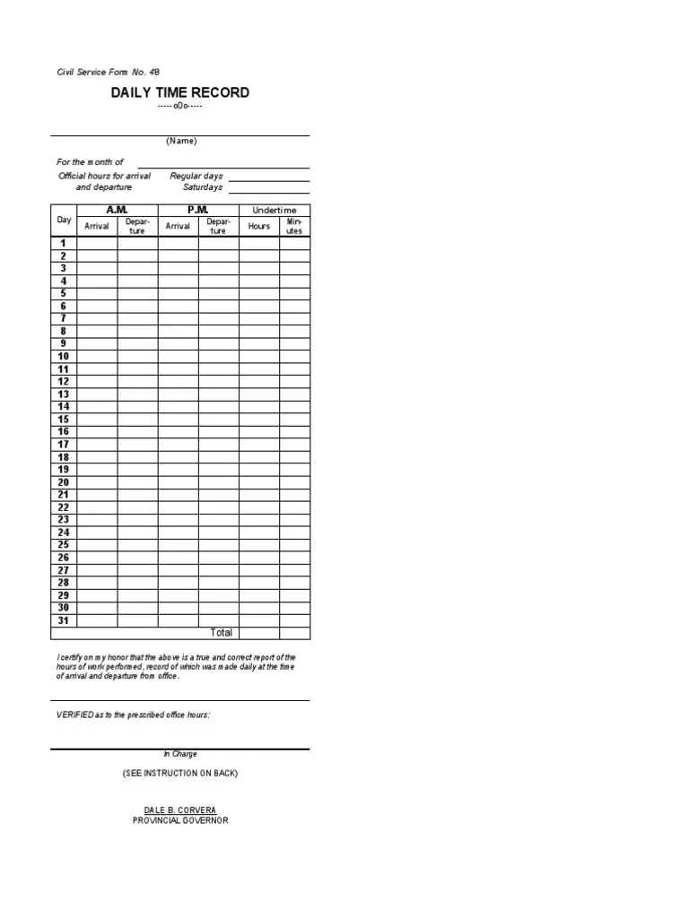 Free Printable Dtr Form Excel Download
