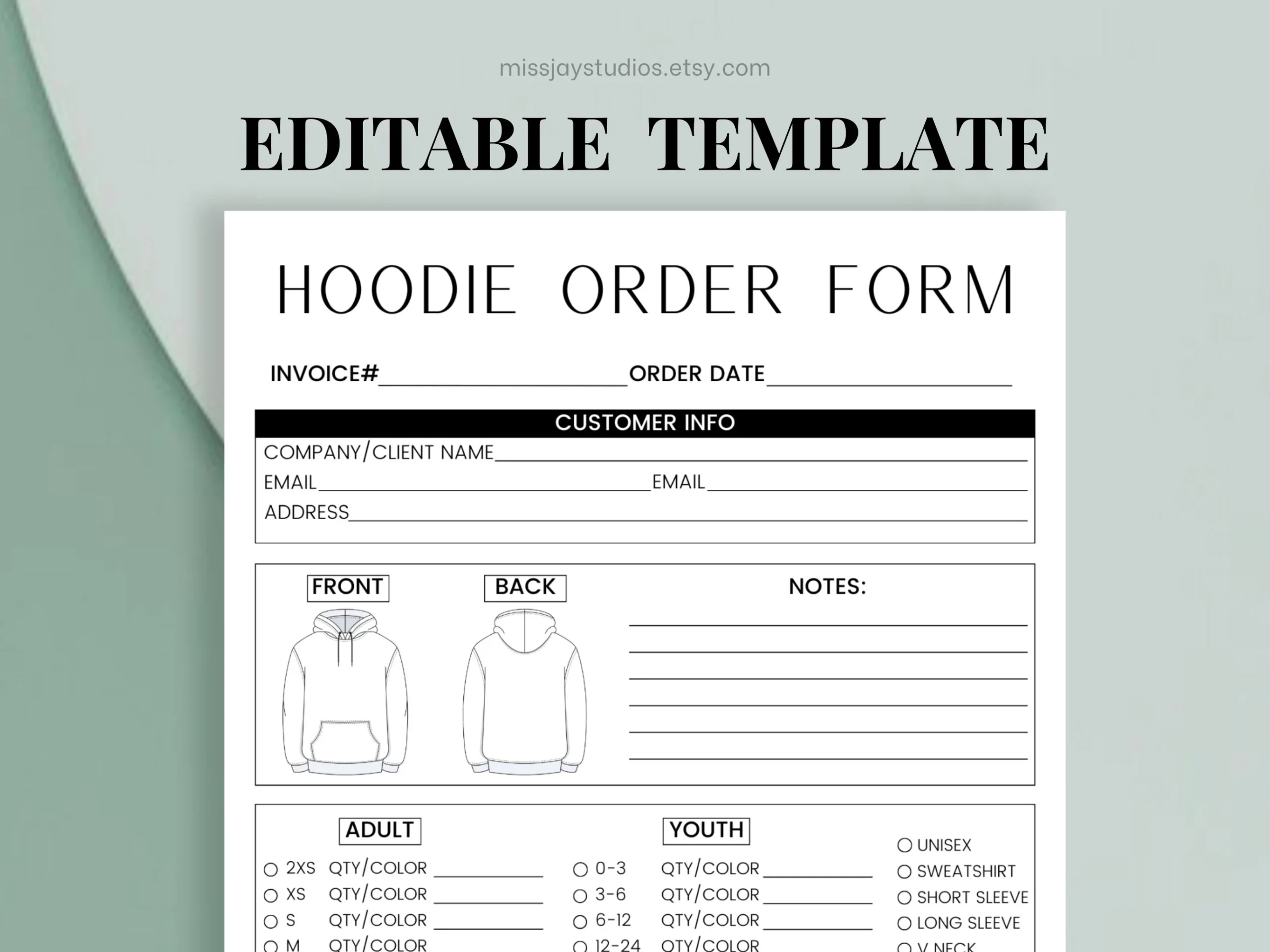 Custom Hoodoe Sweatshirt Order Form Template Free Printable 