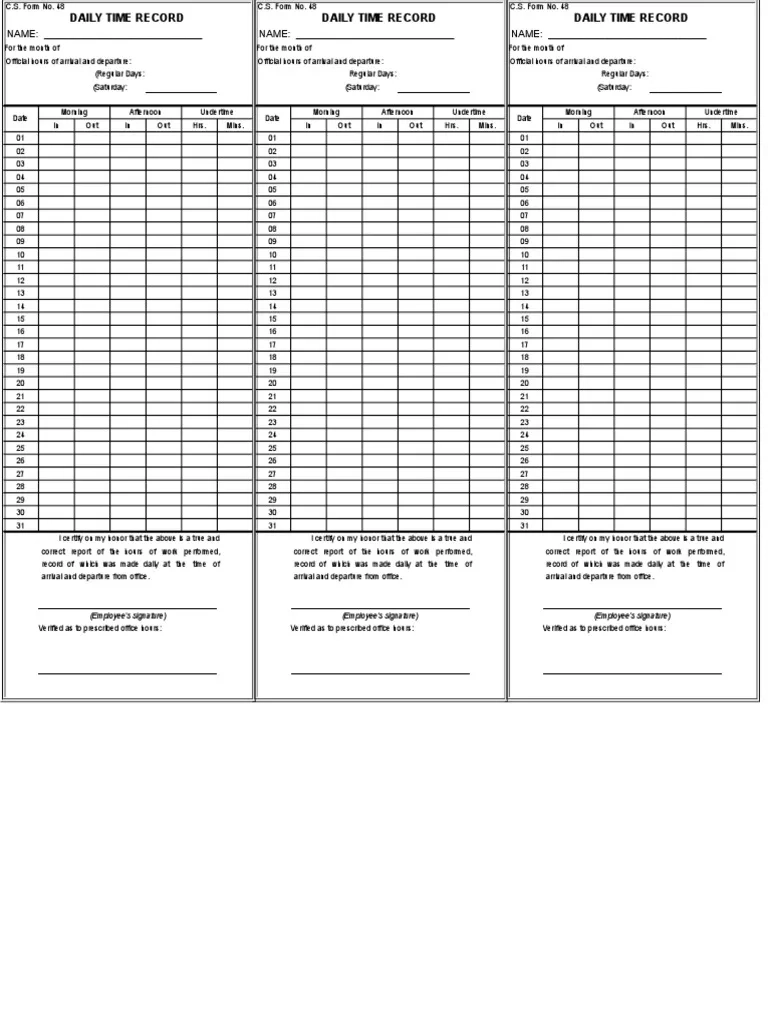 Printable Dtr Form Excel Download