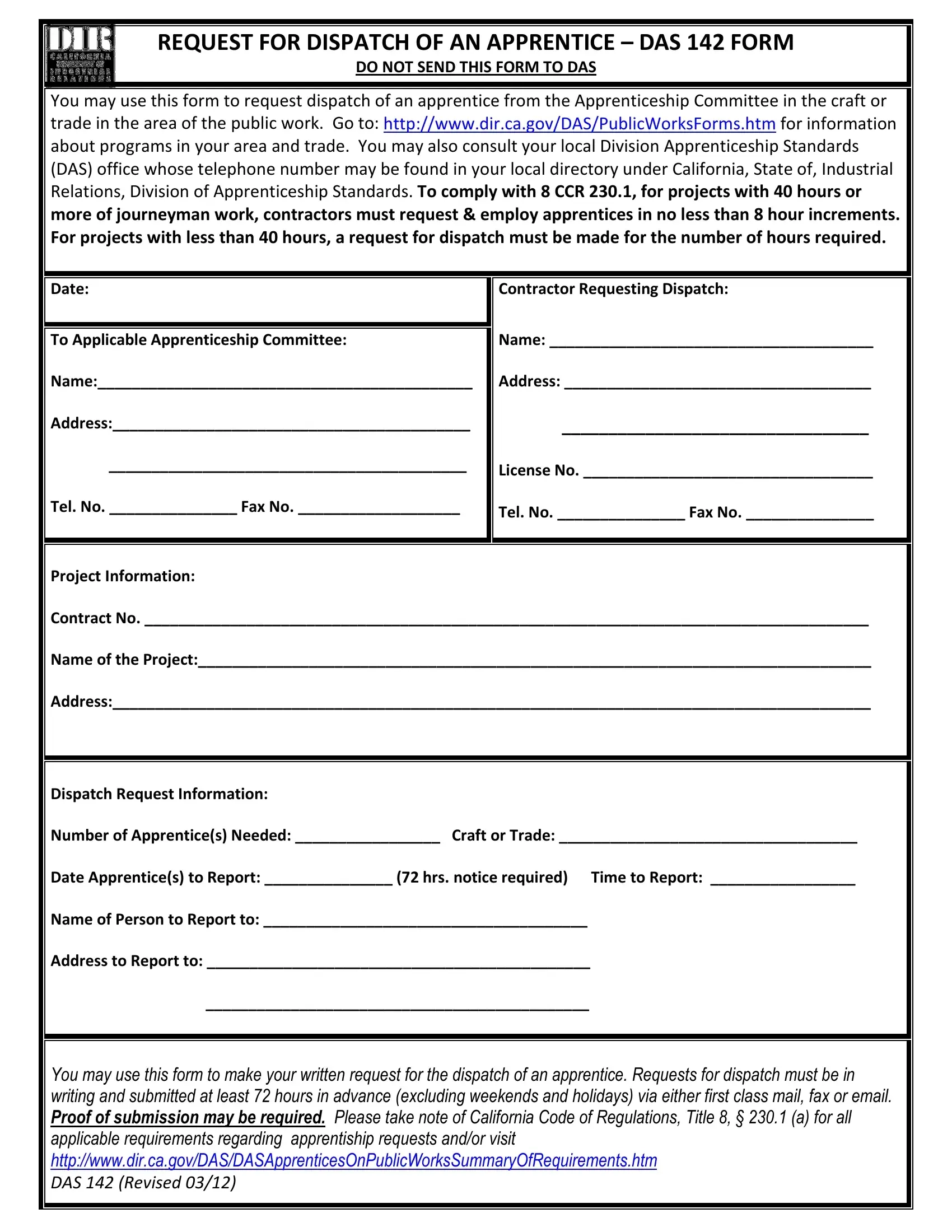 Dir Forms California