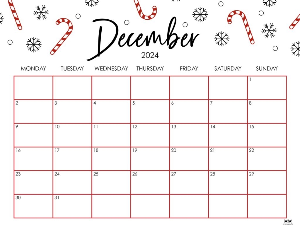 December Monthly Calendar Printable
