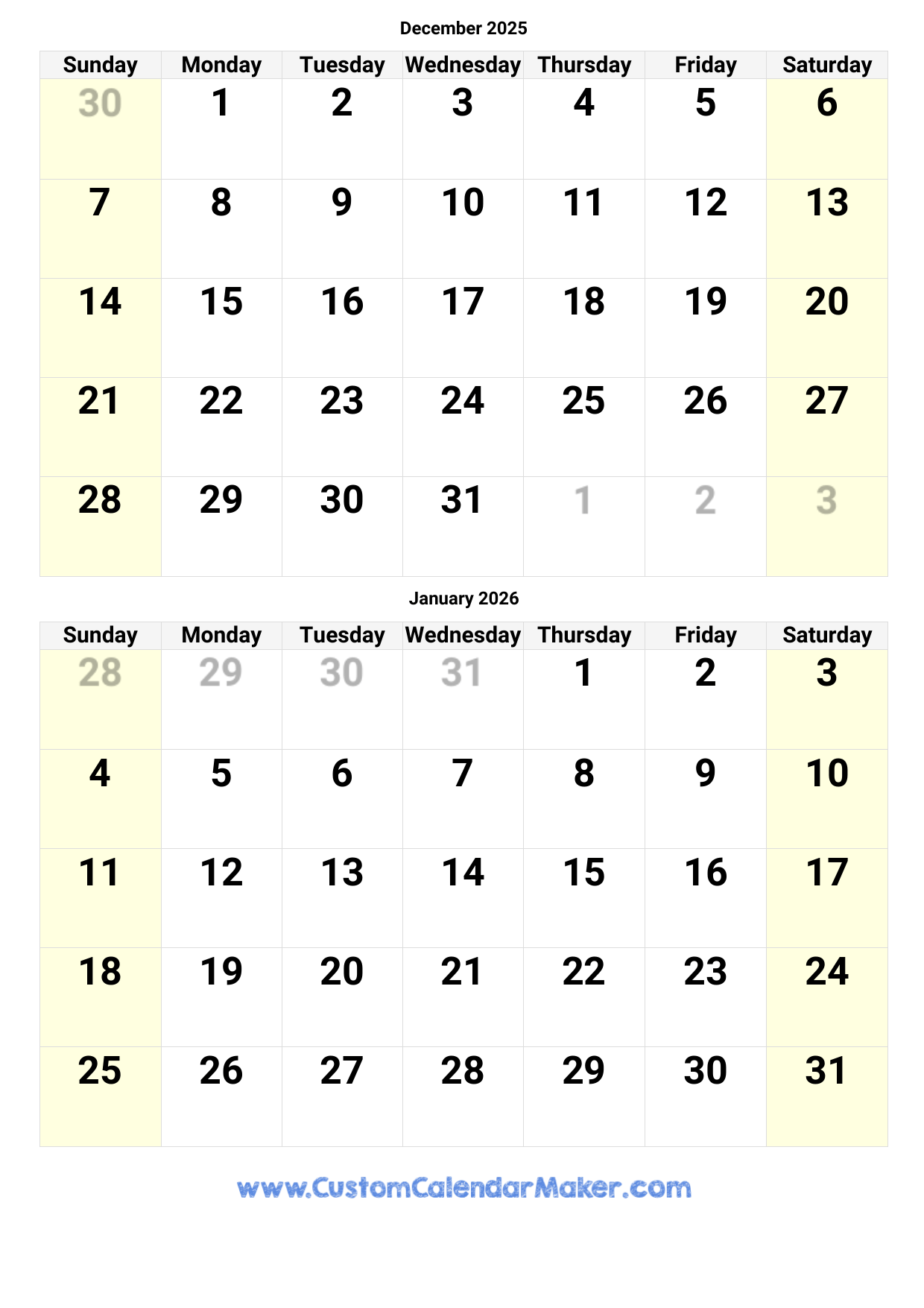 December 2025 December 2026 Calendar Printable
