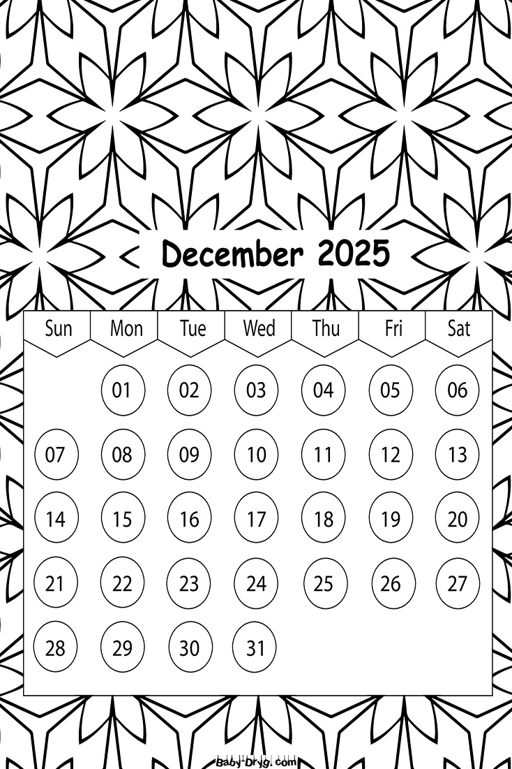 December 2025 Calendar Coloring Calendar 2025 Year