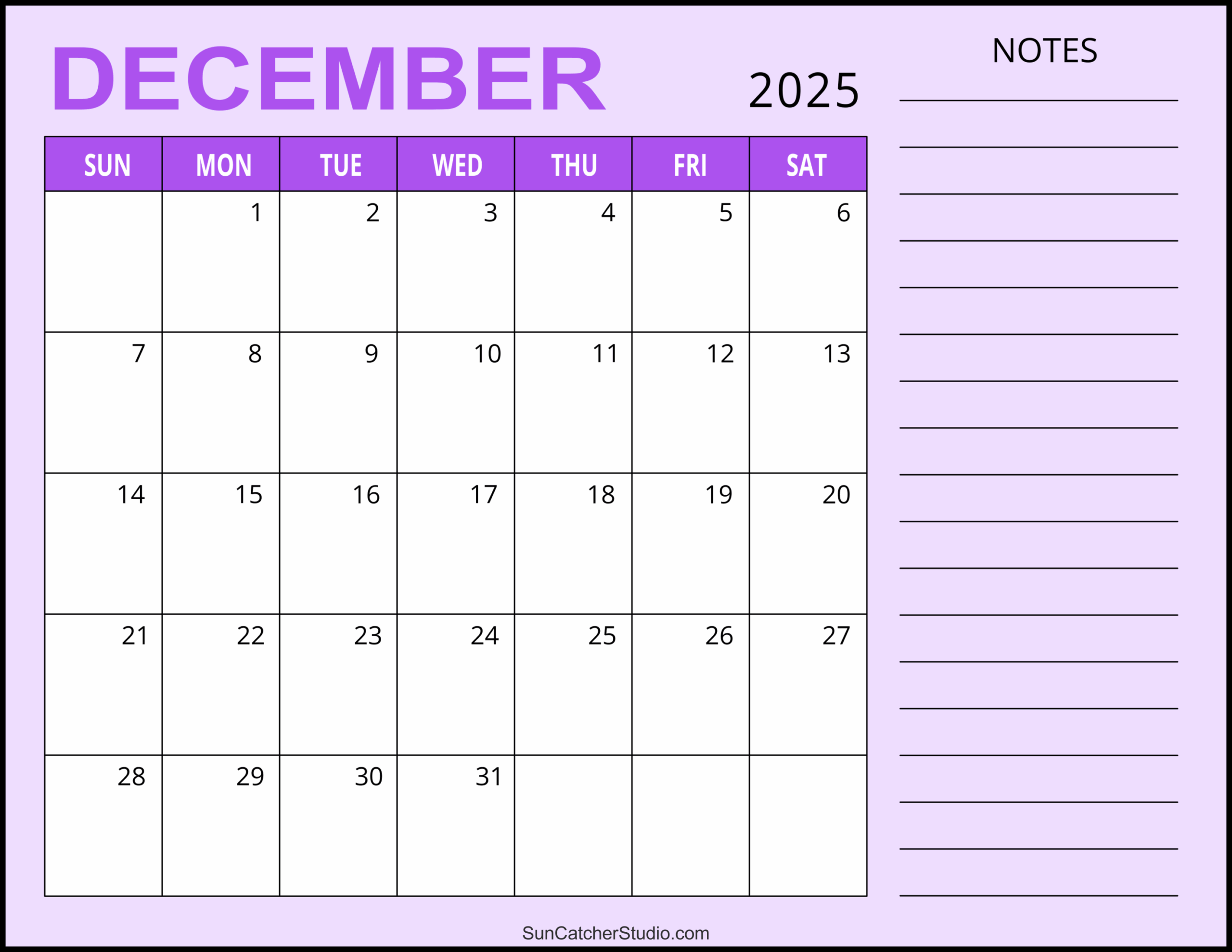 Printable Calendar Planner Daily December 2025