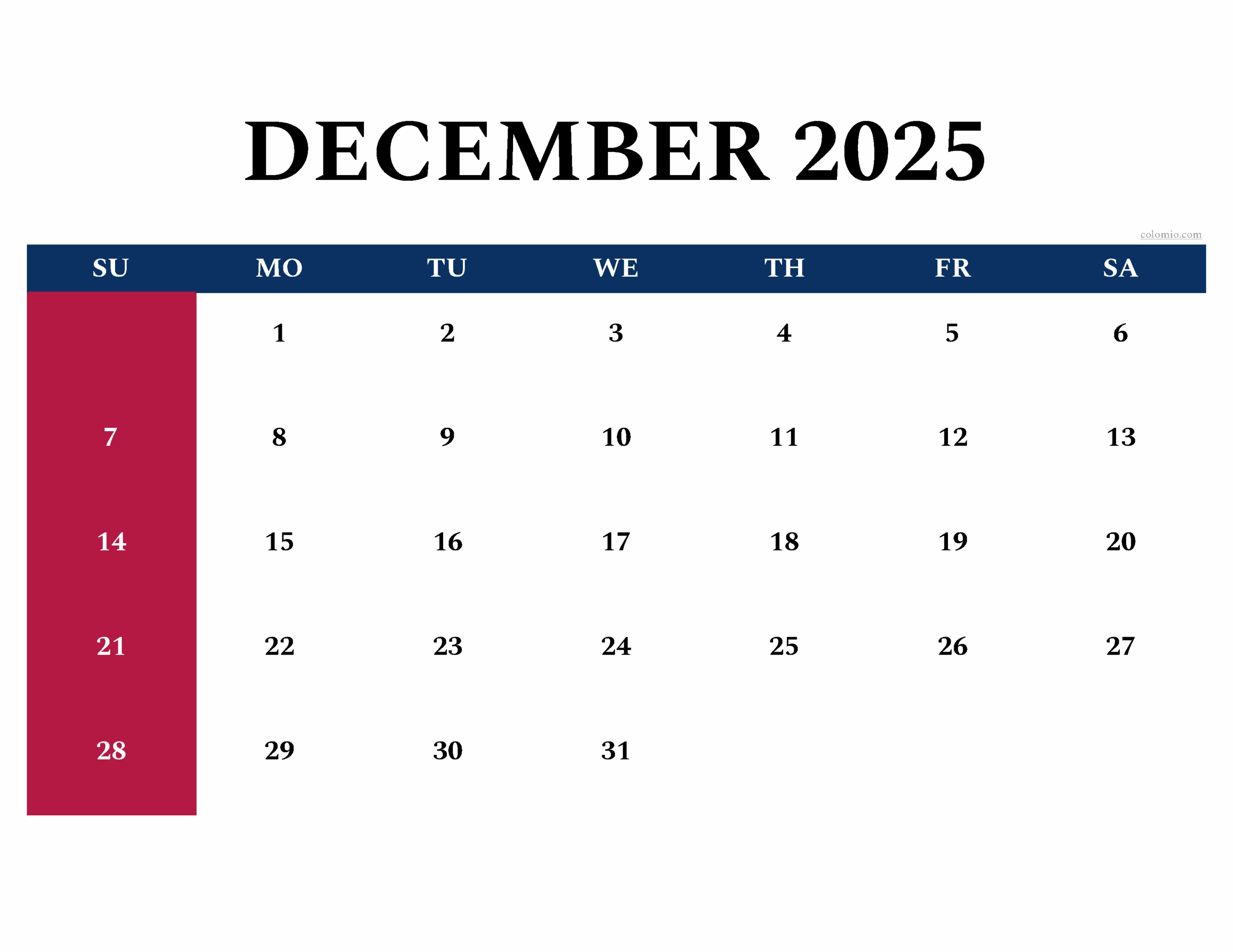 December 2025 Printable Calendar Wincalendar 2025