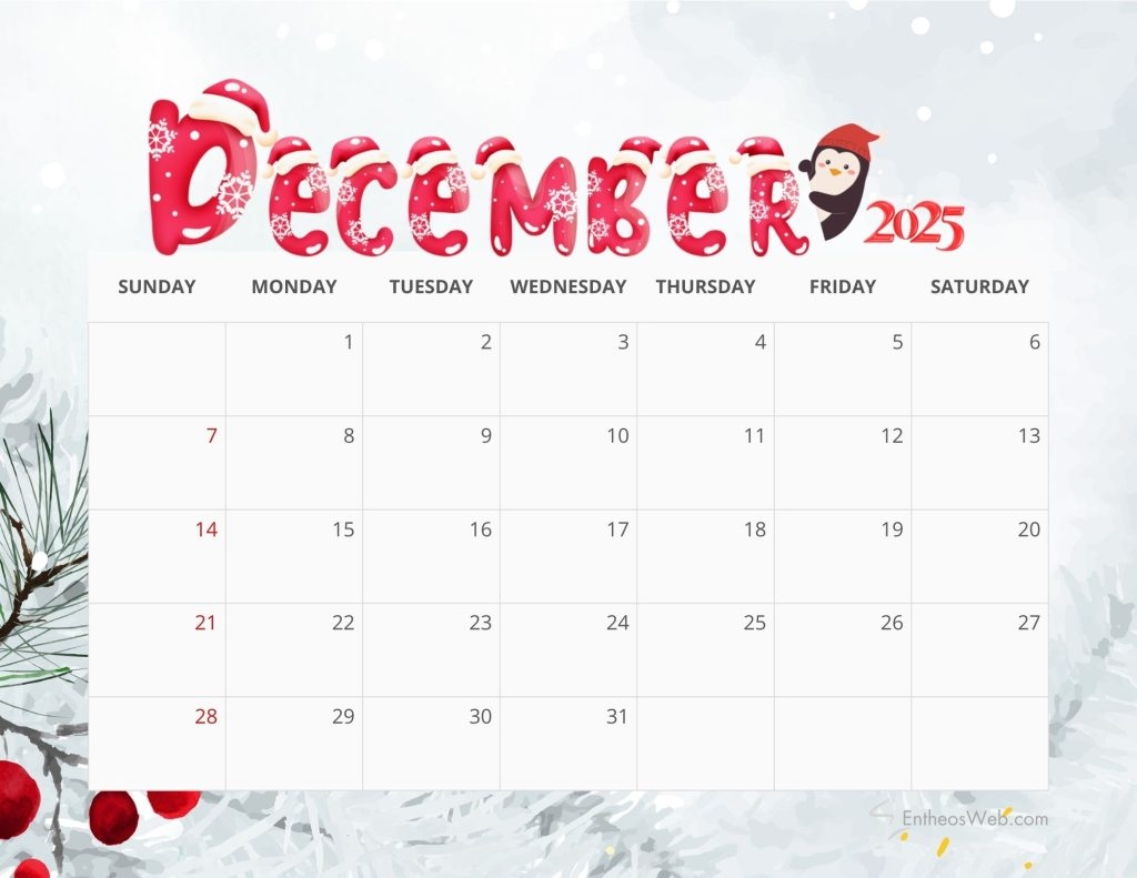December 2025 Calendar Free Printables EntheosWeb