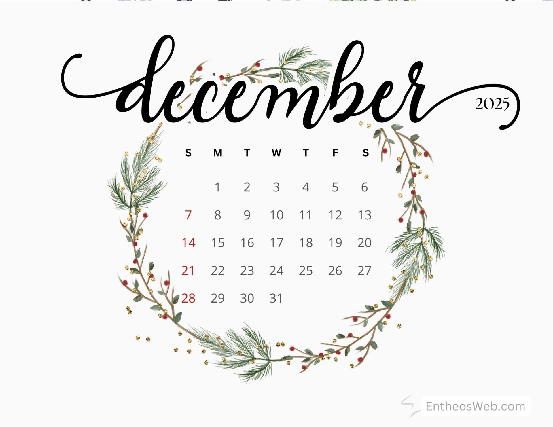 December 2025 Calendar Free Printables EntheosWeb