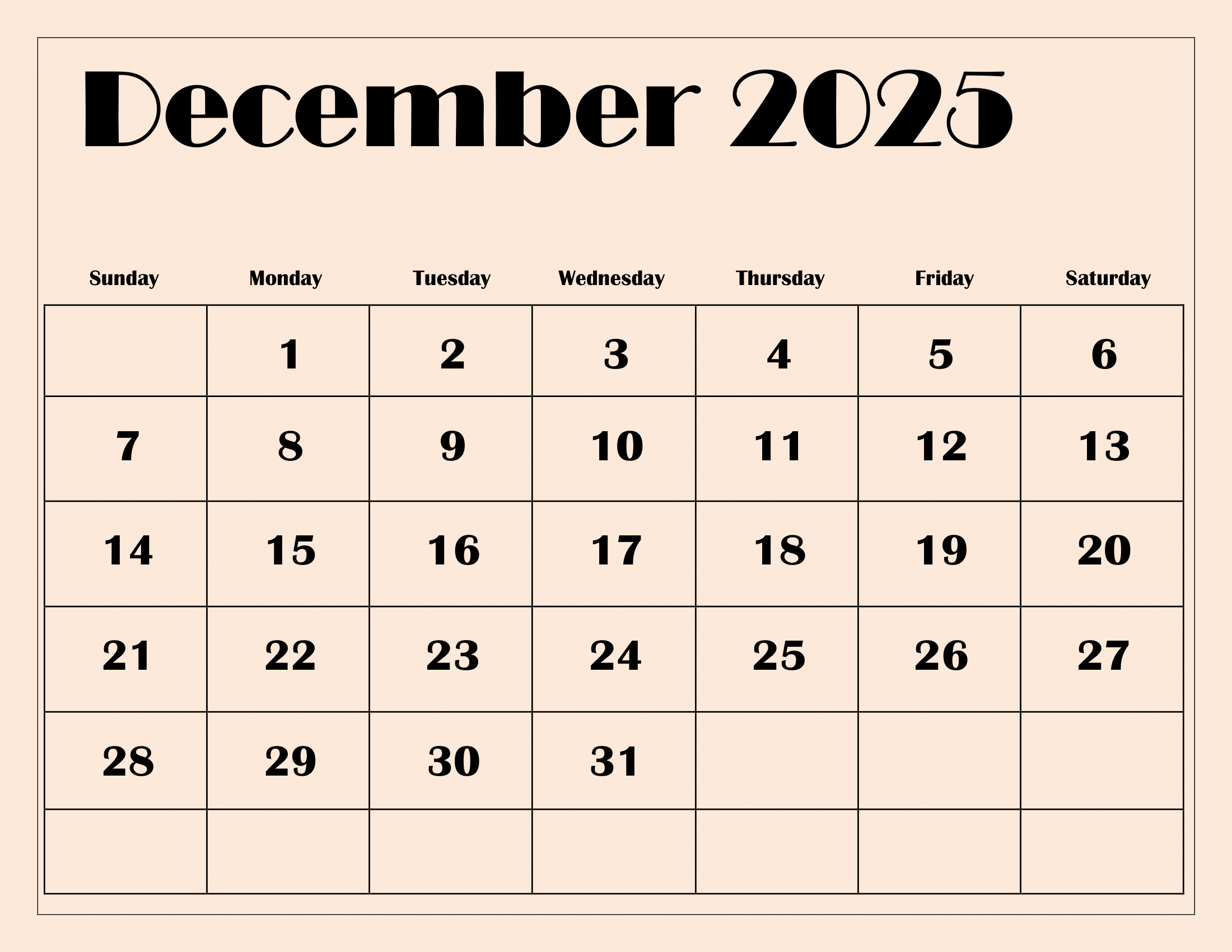 Printable Pdf Calendar December 2025