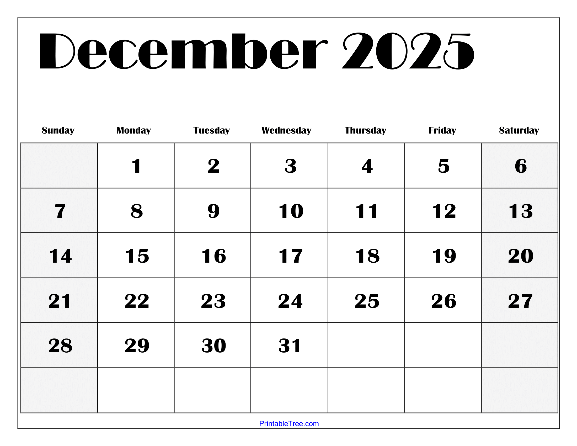 Printable Calendar December 2025 4 Months