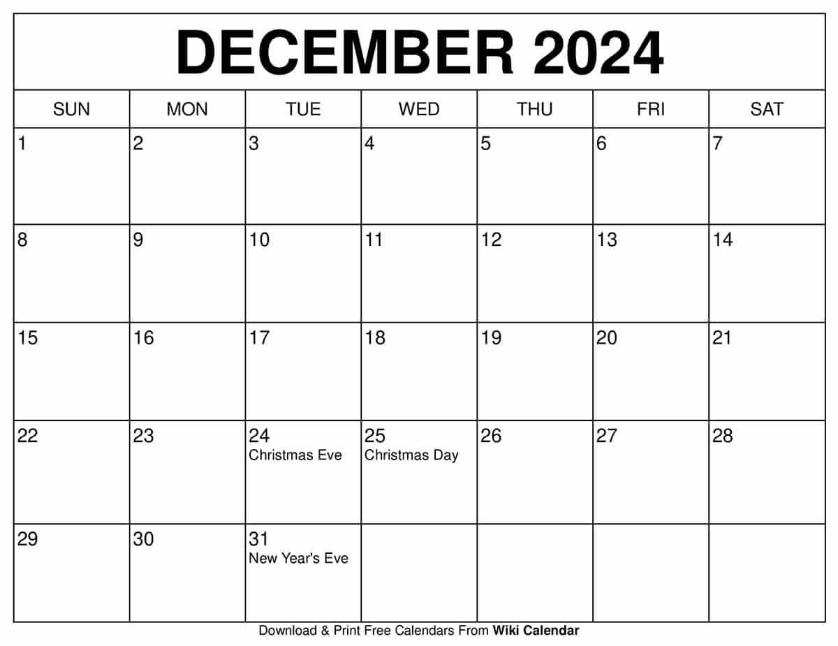 December Blank Calendar Printable