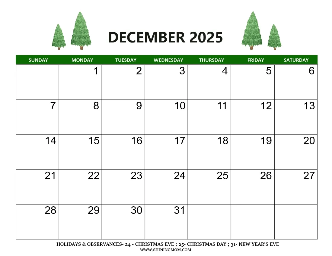 Printable December 2025 Calendar With Holidays