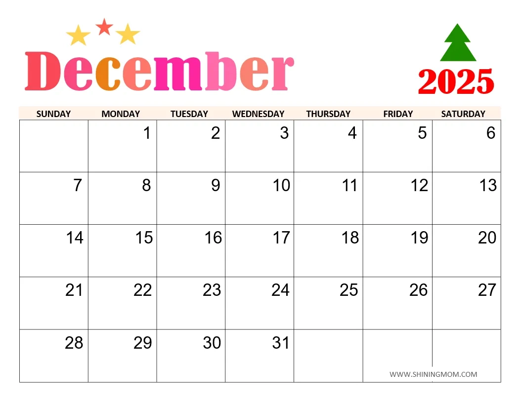 Printable Free Calendar December 2025