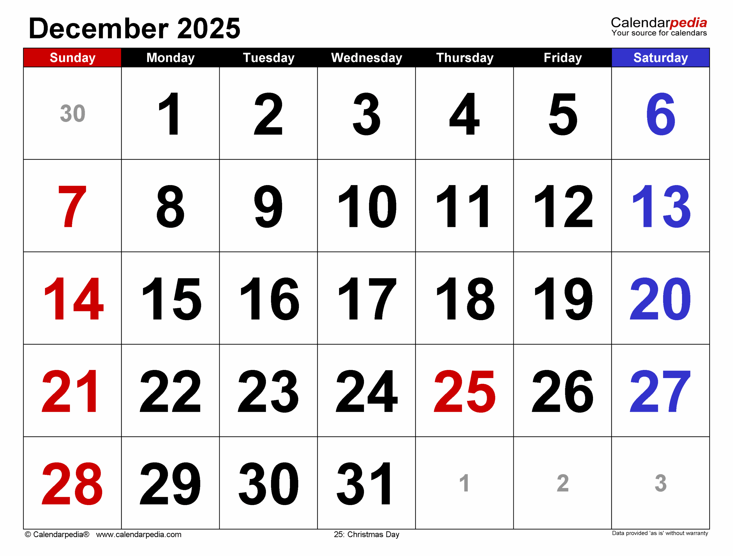 December 2025 Calendar Templates For PDF Excel And Word