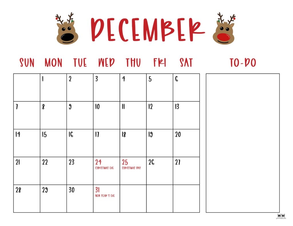 Printable Kids December Calendar