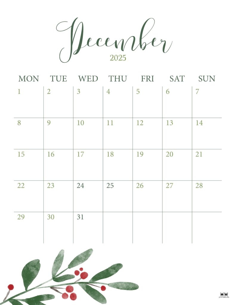 December 2025 Calendars 107 FREE Printables Printabulls