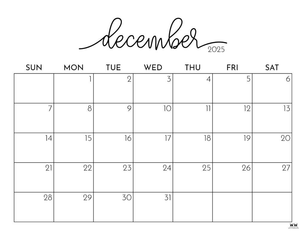 December 2025 Calendar Printable Word