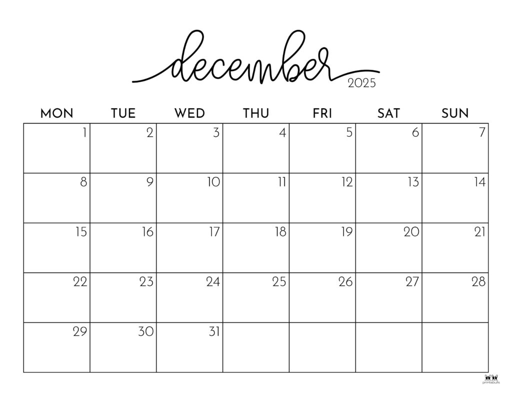 December Coloring Calendar 2025 Printable