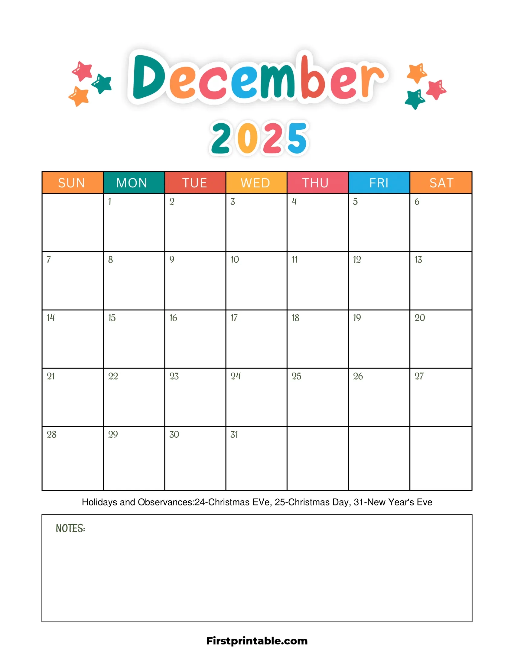 Frozen December Calendar 2025 Printable