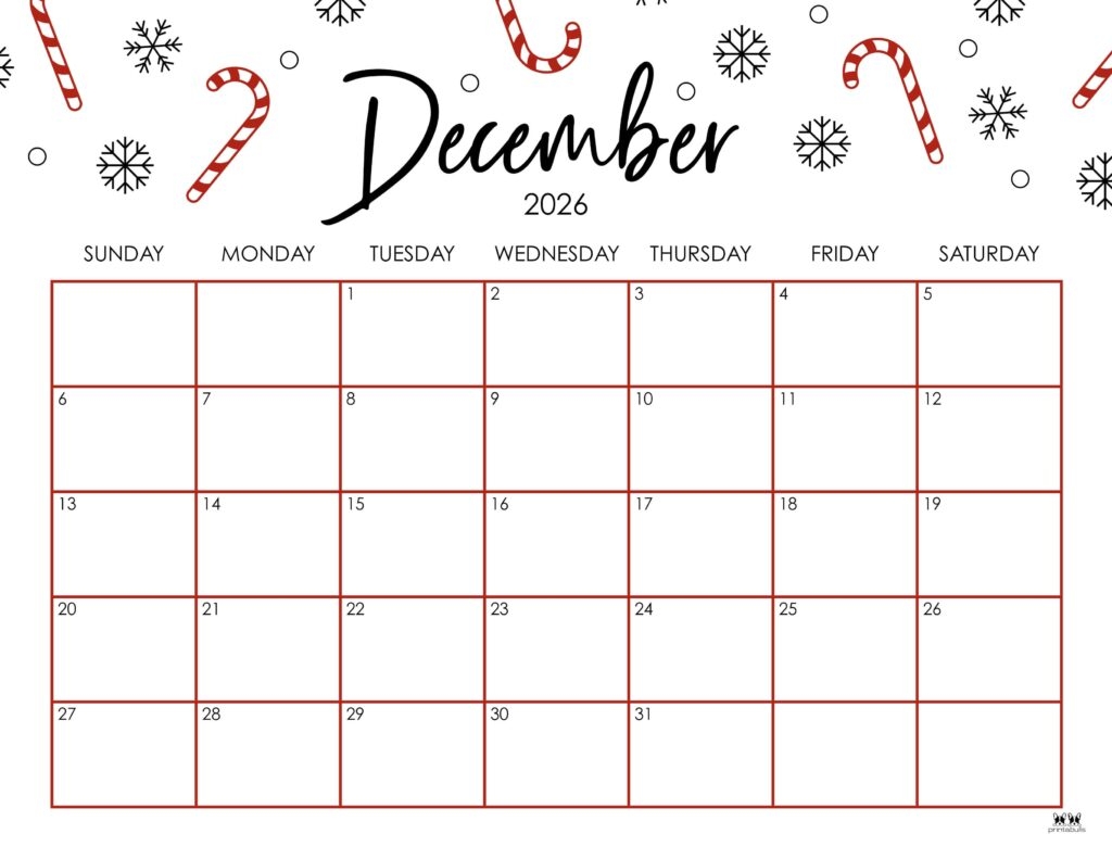 Free Printable December 2026 Calendar