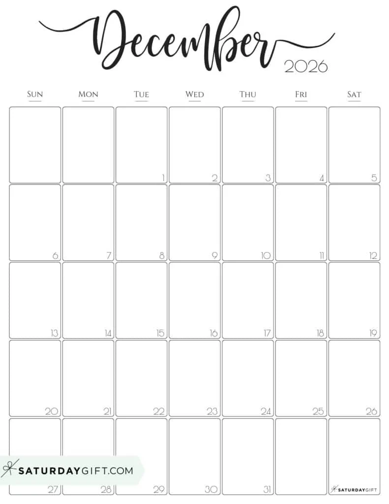 Blank Printable Calendars December 2026