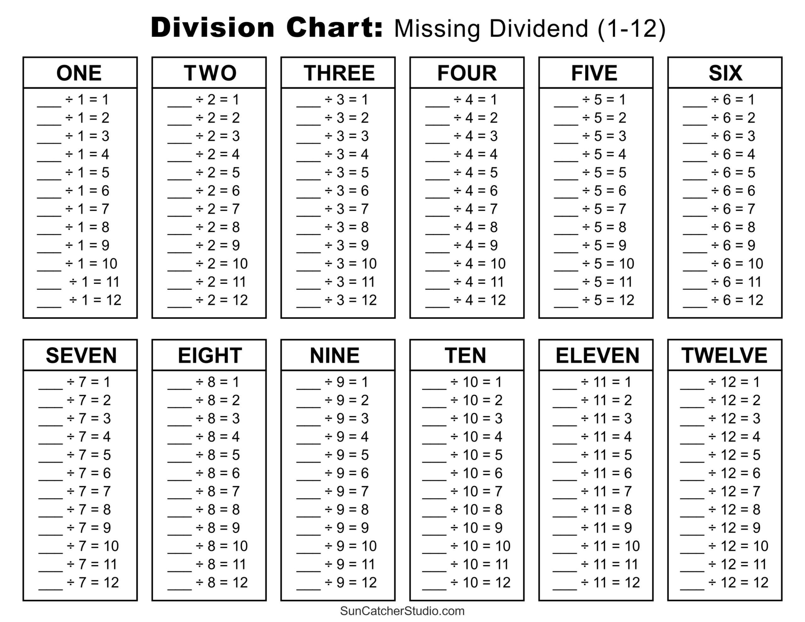 Free Division Printable Worksheets
